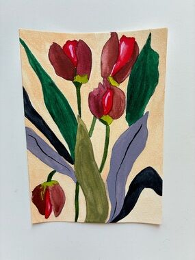 Botanical Multi Color Abstract Tulip Original Watercolor Painting